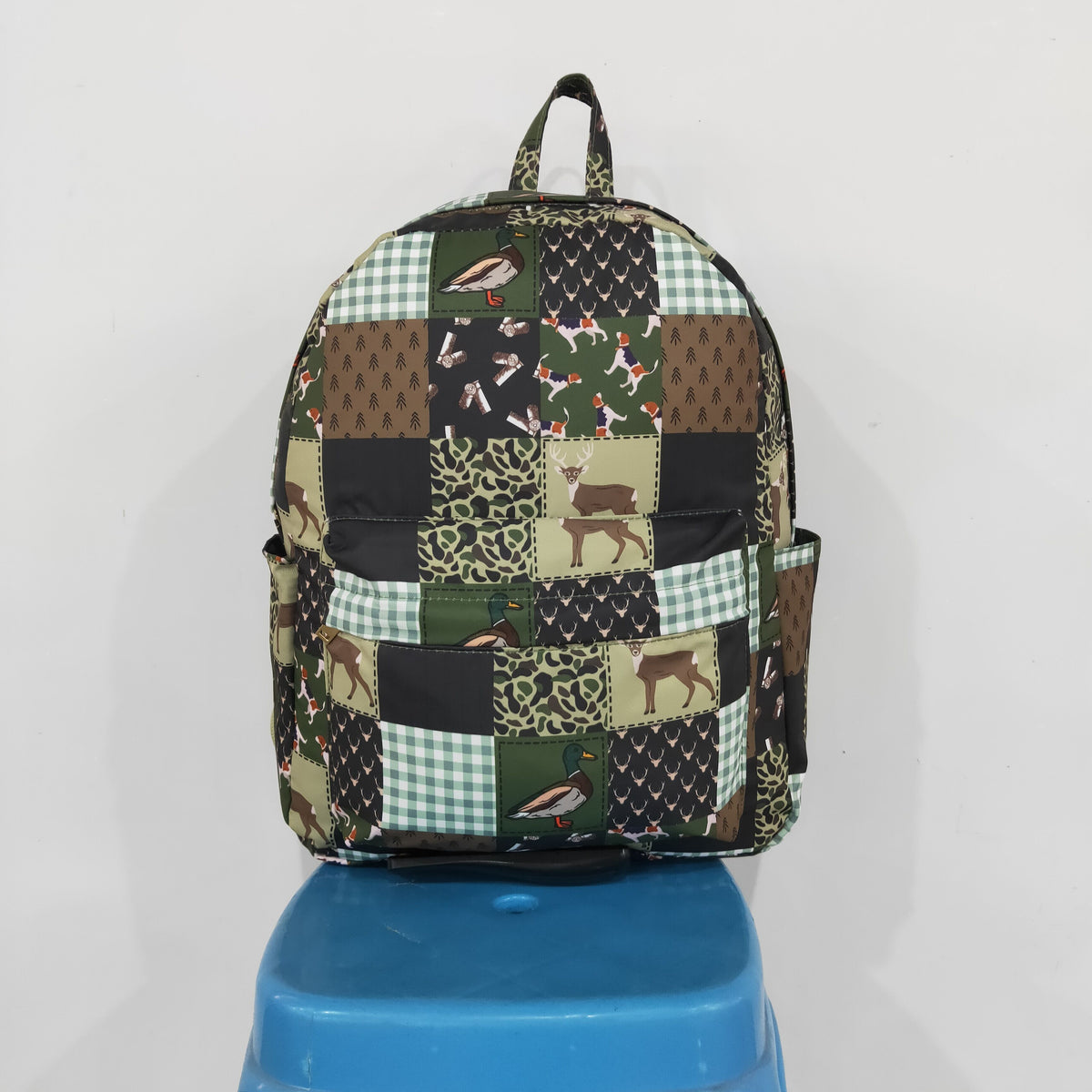NEW RTS NO MOQ Bags BA0199 Baby Boys Green Brown Ducks Deer Camo Checked Hunting School Backpack Bags