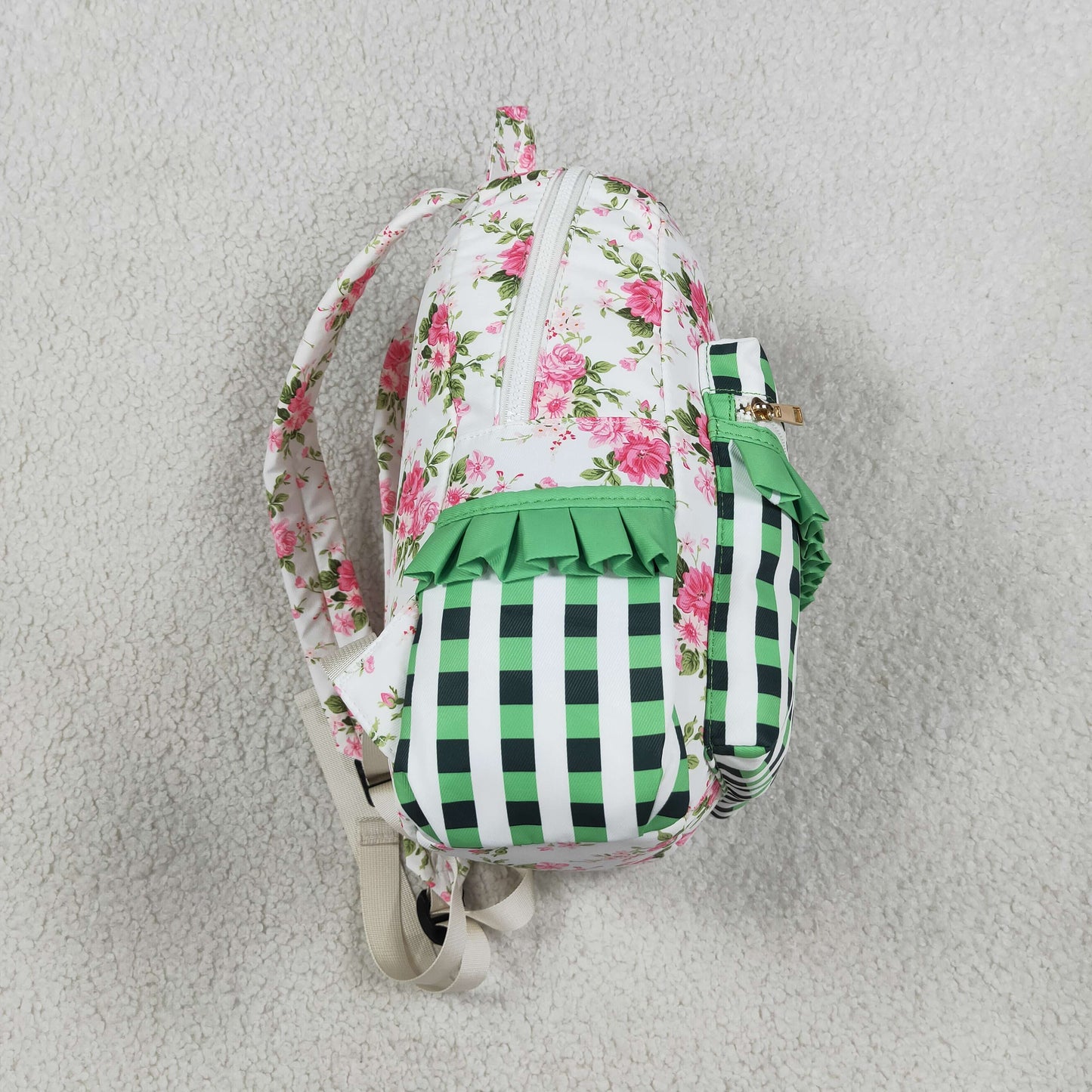 NEW RTS NO MOQ Bag BA0218 Baby Girls Cute Pink Floral Checkered Print Zip Backpack School Back Bag