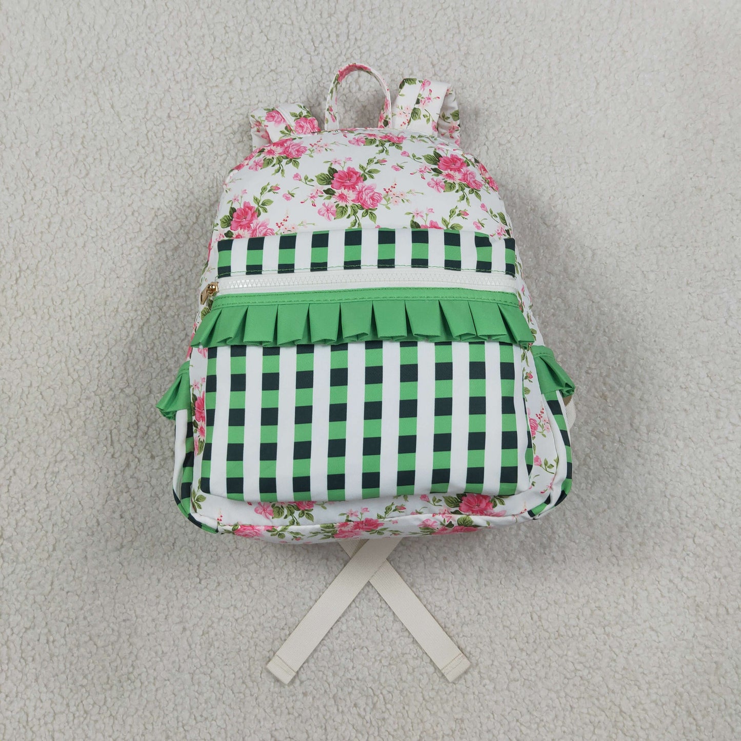 NEW RTS NO MOQ Bag BA0218 Baby Girls Cute Pink Floral Checkered Print Zip Backpack School Back Bag