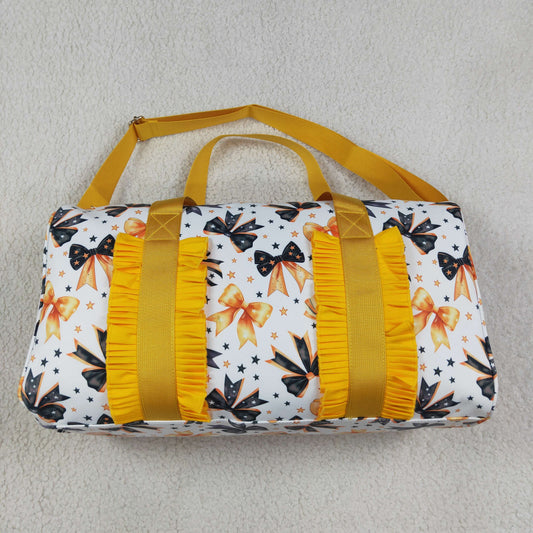 NEW RTS NO MOQ Bags BA0314 Adult Women Orange Black Star Print Bow Pocket Zipper Gym Duffle Bag