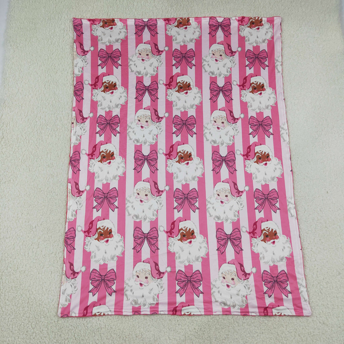 NEW RTS NO MOQ Blankets BL0255 Baby Girls Pink Stripe Bows Santa Christmas Blankets