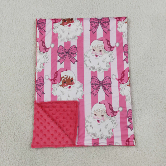 NEW RTS NO MOQ Blankets BL0255 Baby Girls Pink Stripe Bows Santa Christmas Blankets