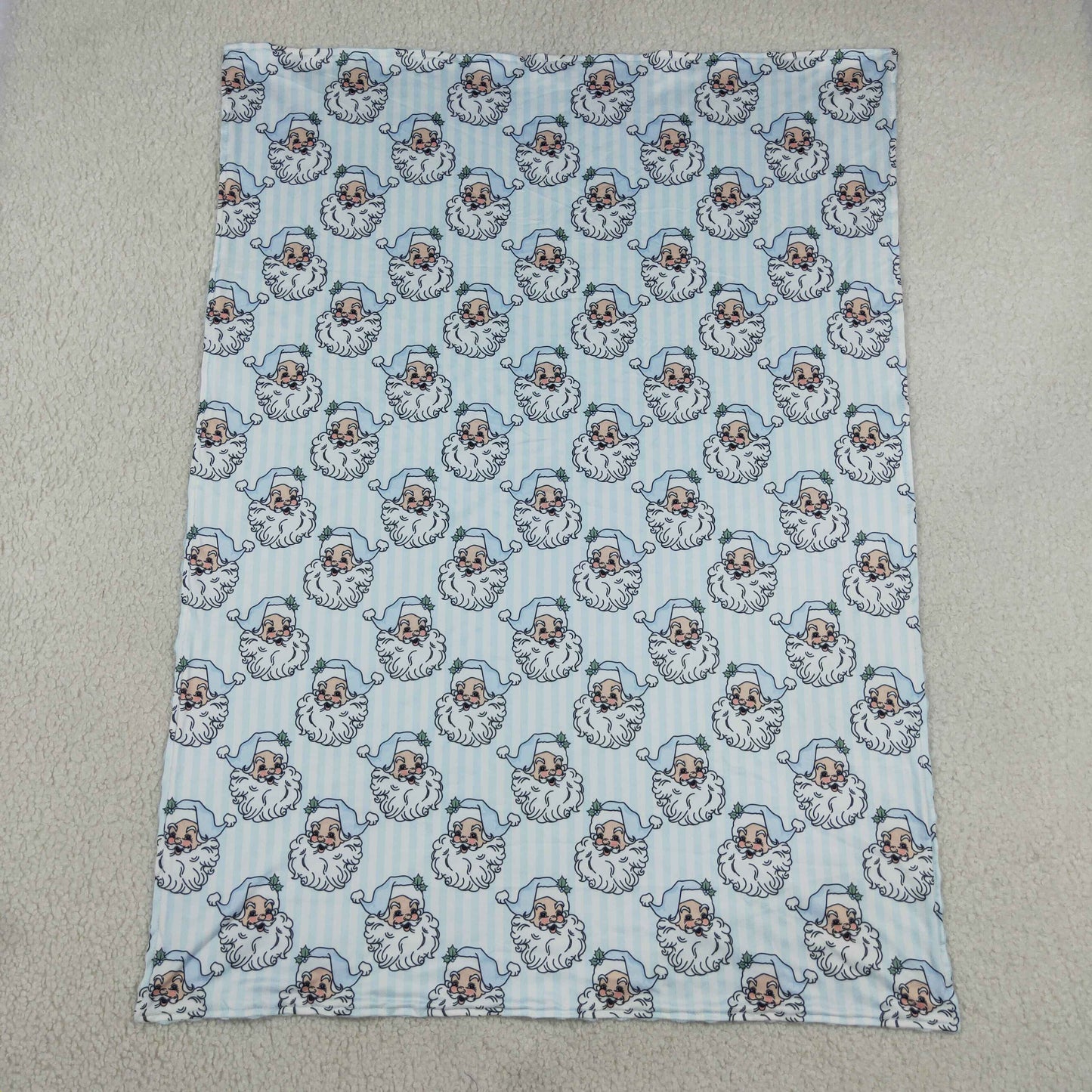 NEW RTS NO MOQ Blankets BL0256 Baby Boys Blue Stripe Santa Christmas Blankets