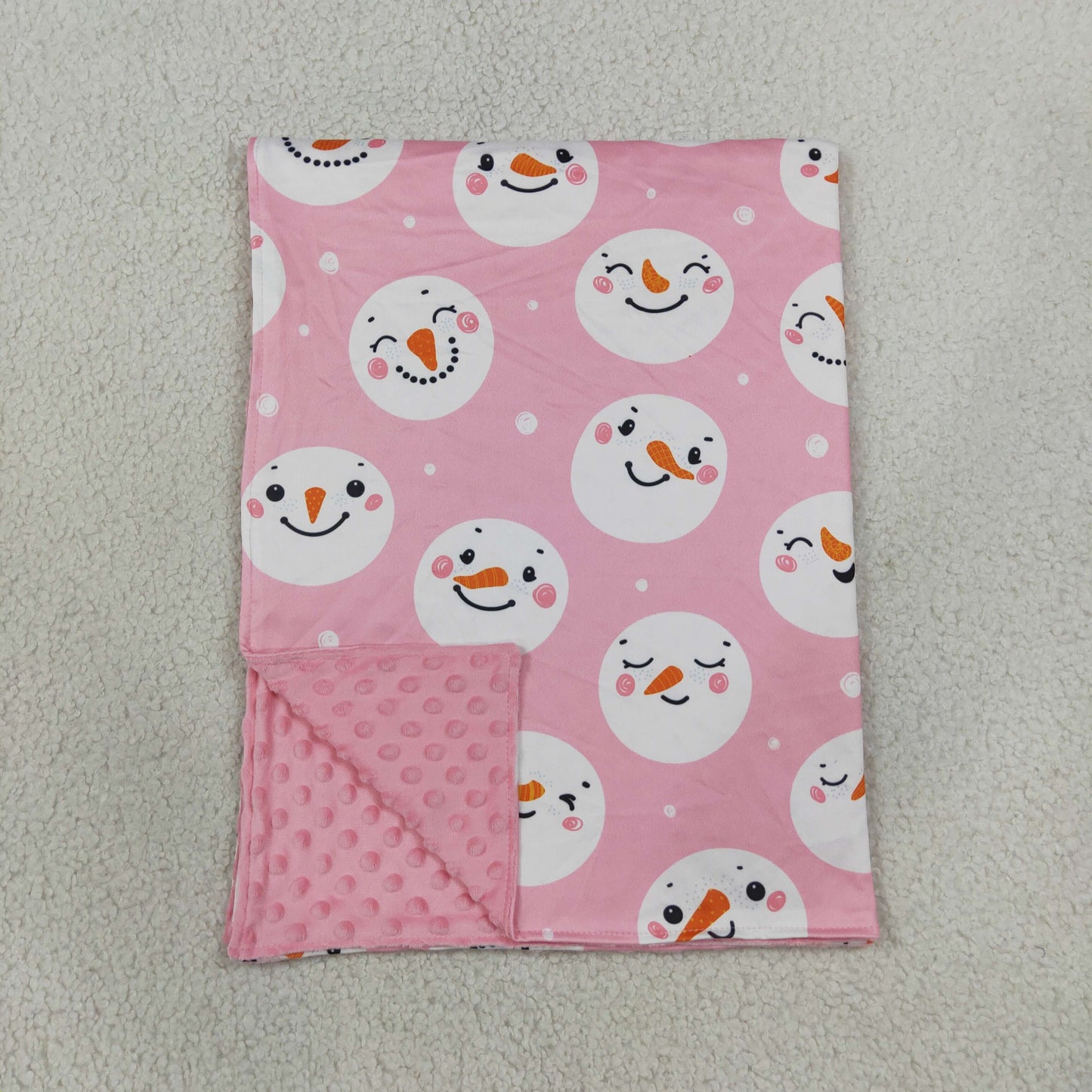 NEW RTS NO MOQ Blankets BL0266 Baby Kids Pink Snowmen Christmas Holiday Blanket