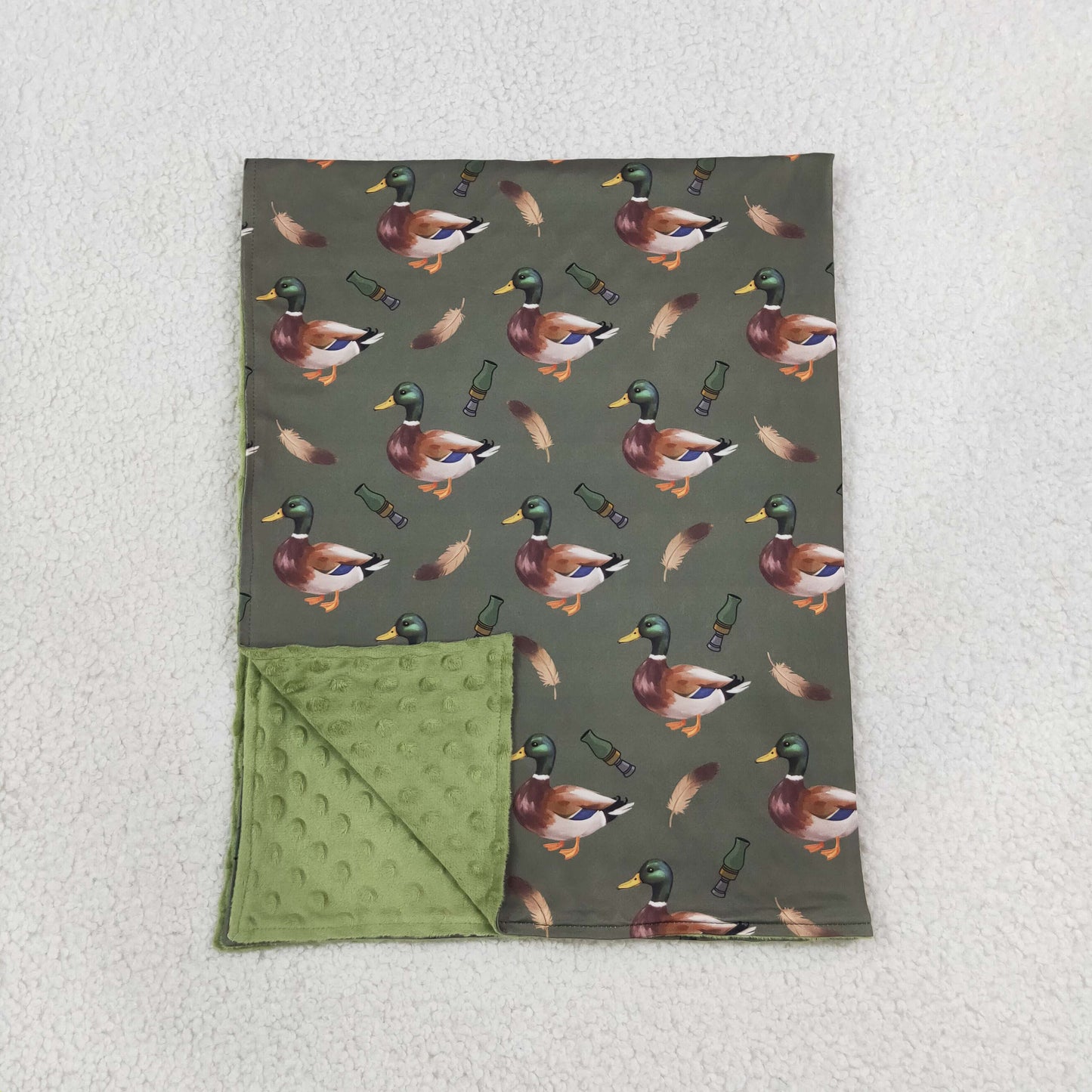 NEW RTS NO MOQ Blankets BL0287 Baby Boys Green Ducks Calls Hunting Blankets