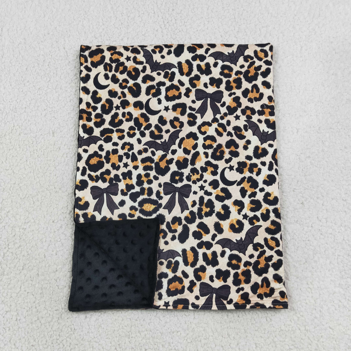 NEW RTS NO MOQ Blankets BL0290 Baby Boys Black Bows Bats Leopard Halloween Blankets