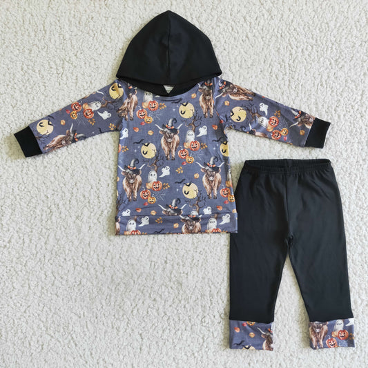 BLP0040 Boys Alpine cow hooded long-sleeved trousers suit