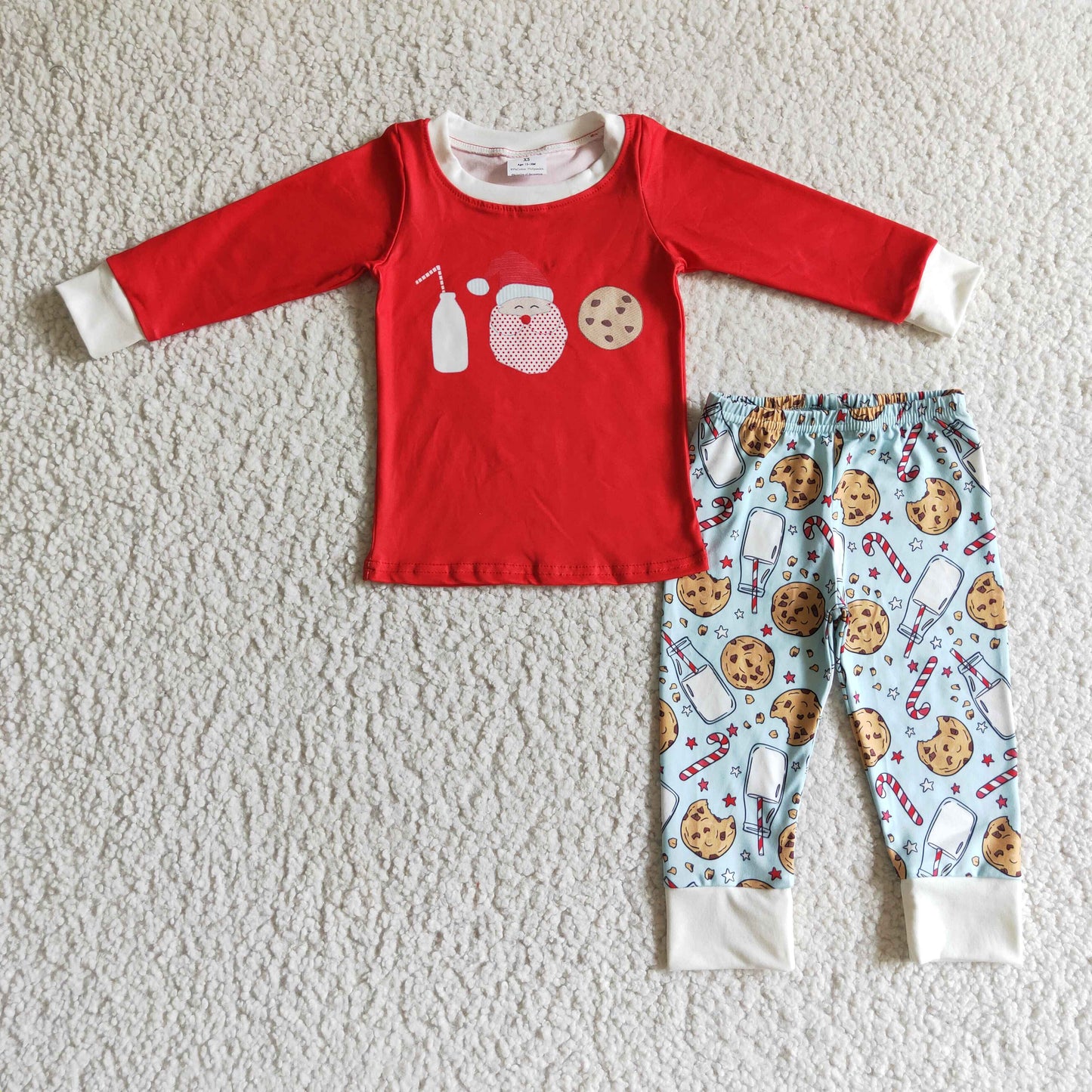 BLP0104 Boys Santa Claus Milk Cookies Red Long Sleeve Pants Set