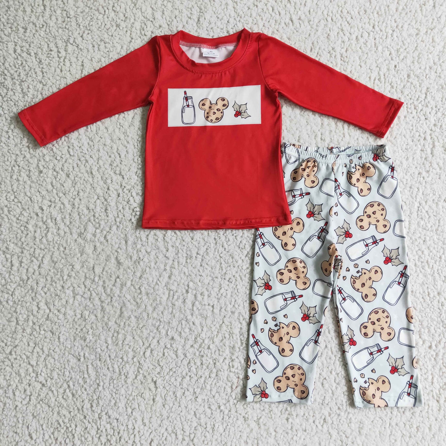 BLP0123 Boys Milk Mickey Cookie Red Long Sleeve Pants Set