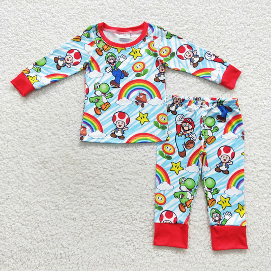 BLP0275 Mario Mushroom Rainbow Red and Blue Long Sleeve Pants Set