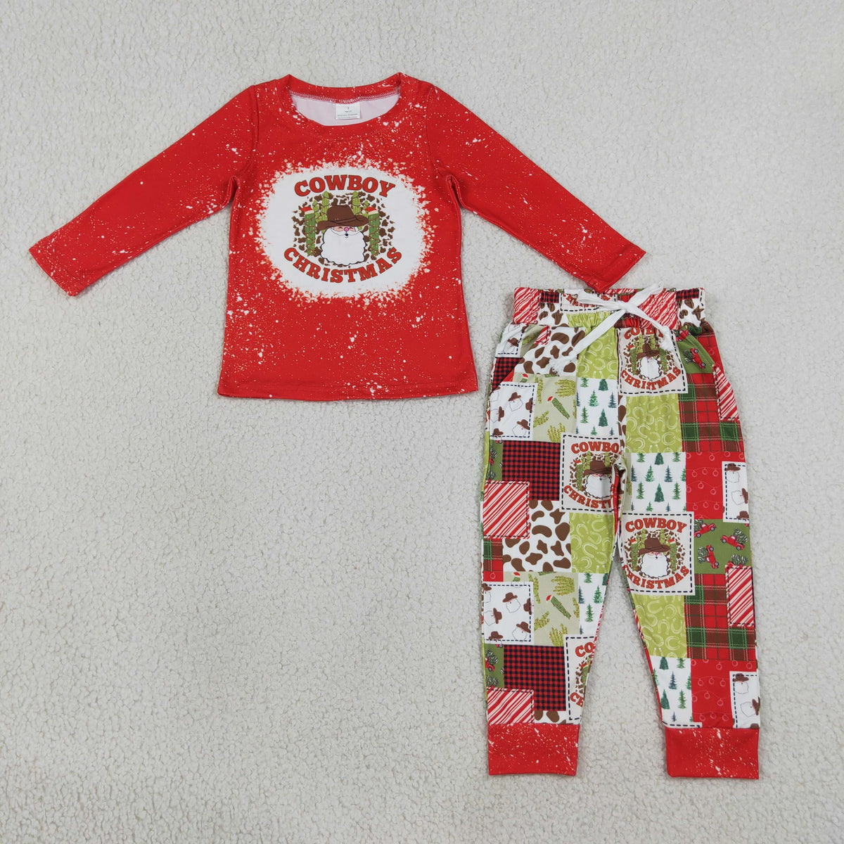 NEW RTS NO MOQ milk silk BLP0375 Baby Boys Cowboy Christmas Red Tops Pants Clothes Sets