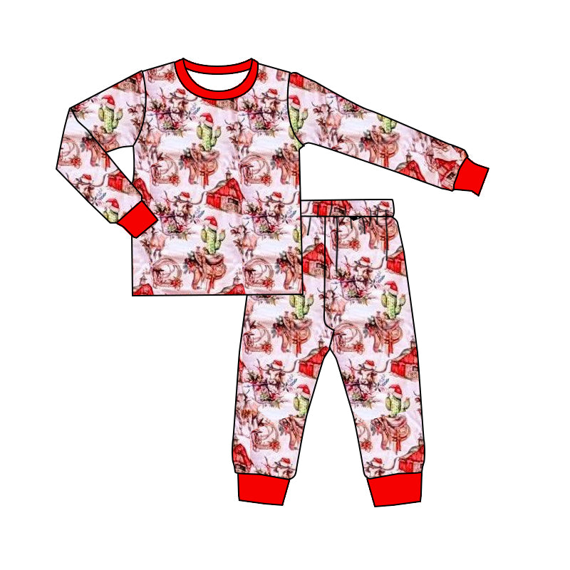 X911 BLP1255 Boys' Christmas Cow Long-Sleeved Pajama Set