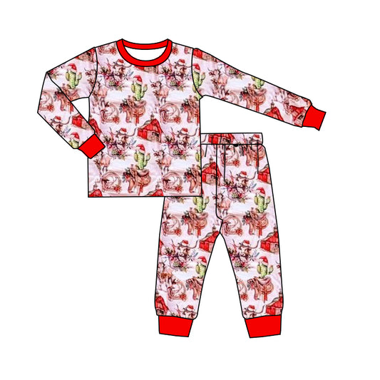 X911 BLP1255 Boys' Christmas Cow Long-Sleeved Pajama Set