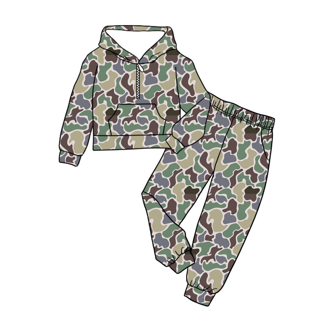 X901 BLP1265 Gray camouflage zip-up long-sleeved suit