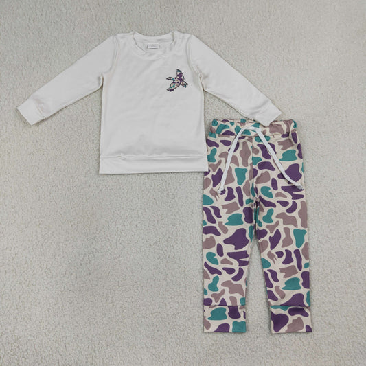 RTS NO MOQ milk silk BLP1378 Baby Boys Camo Ducks Top Pants Hunting Clothes Sets