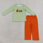 NEW RTS NO MOQ milk silk BLP1441 Embroidery Baby Boys Green Stripe Pumpkin Truck Embroidery Top Pant Fall Holiday Sets