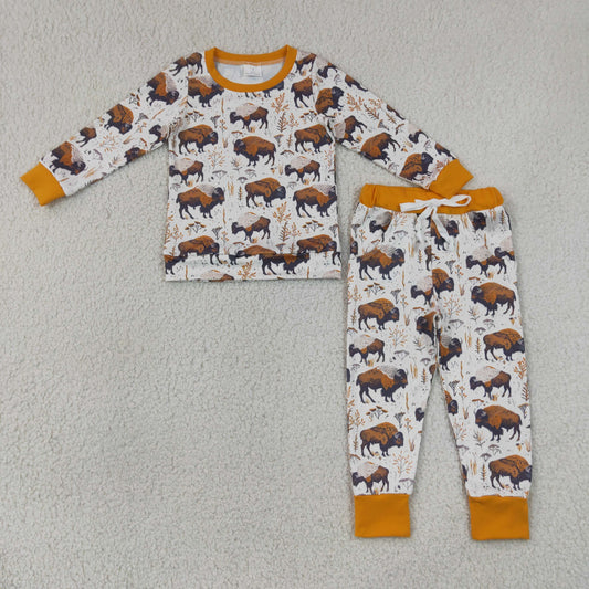 RTS NO MOQ milk silk BLP146 Baby Boys Yaks Cows Top Pockets Jogger Western Clothes Pajamas Sets