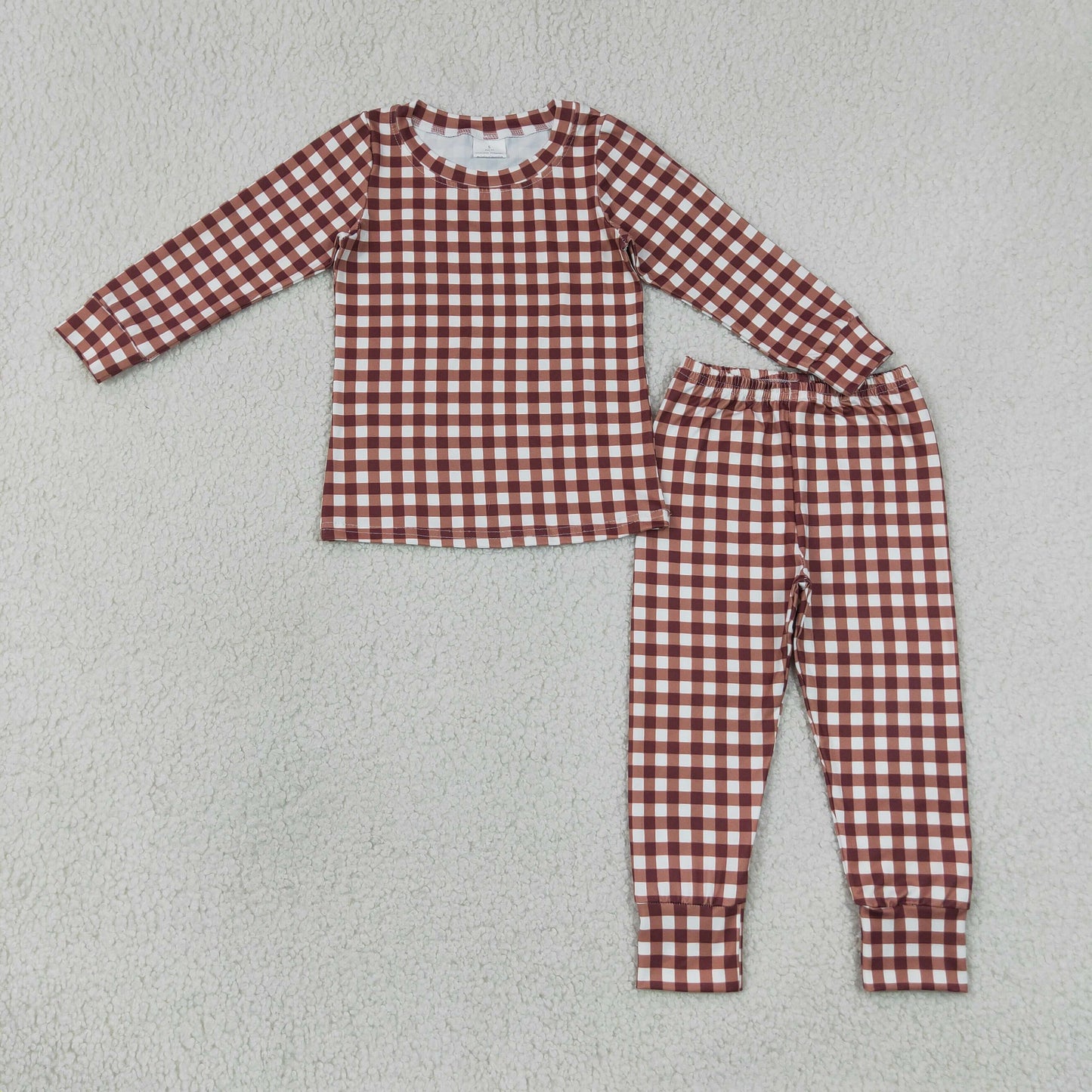 NEW RTS NO MOQ milk silk BLP1478 Baby Boys Red Plaid Print Long Sleeve Top Pants Pajamas Set