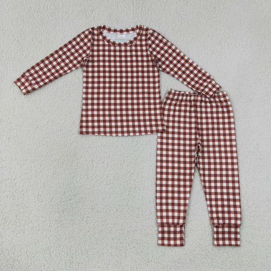 NEW RTS NO MOQ milk silk BLP1478 Baby Boys Red Plaid Print Long Sleeve Top Pants Pajamas Set