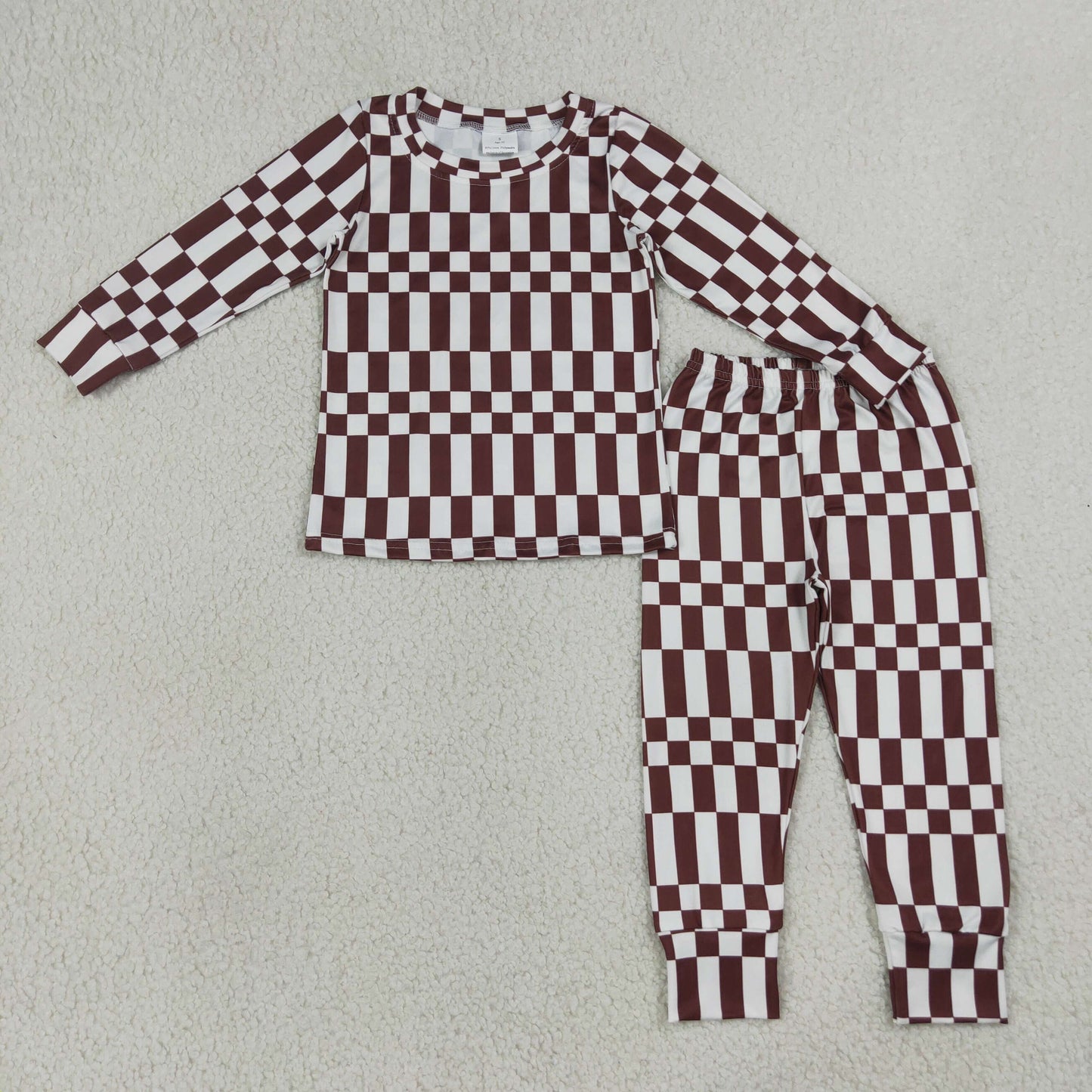 NEW RTS NO MOQ milk silk BLP1479 Baby Boys Maroon Check Long Sleeve Top Pants Sleep Pajamas Set