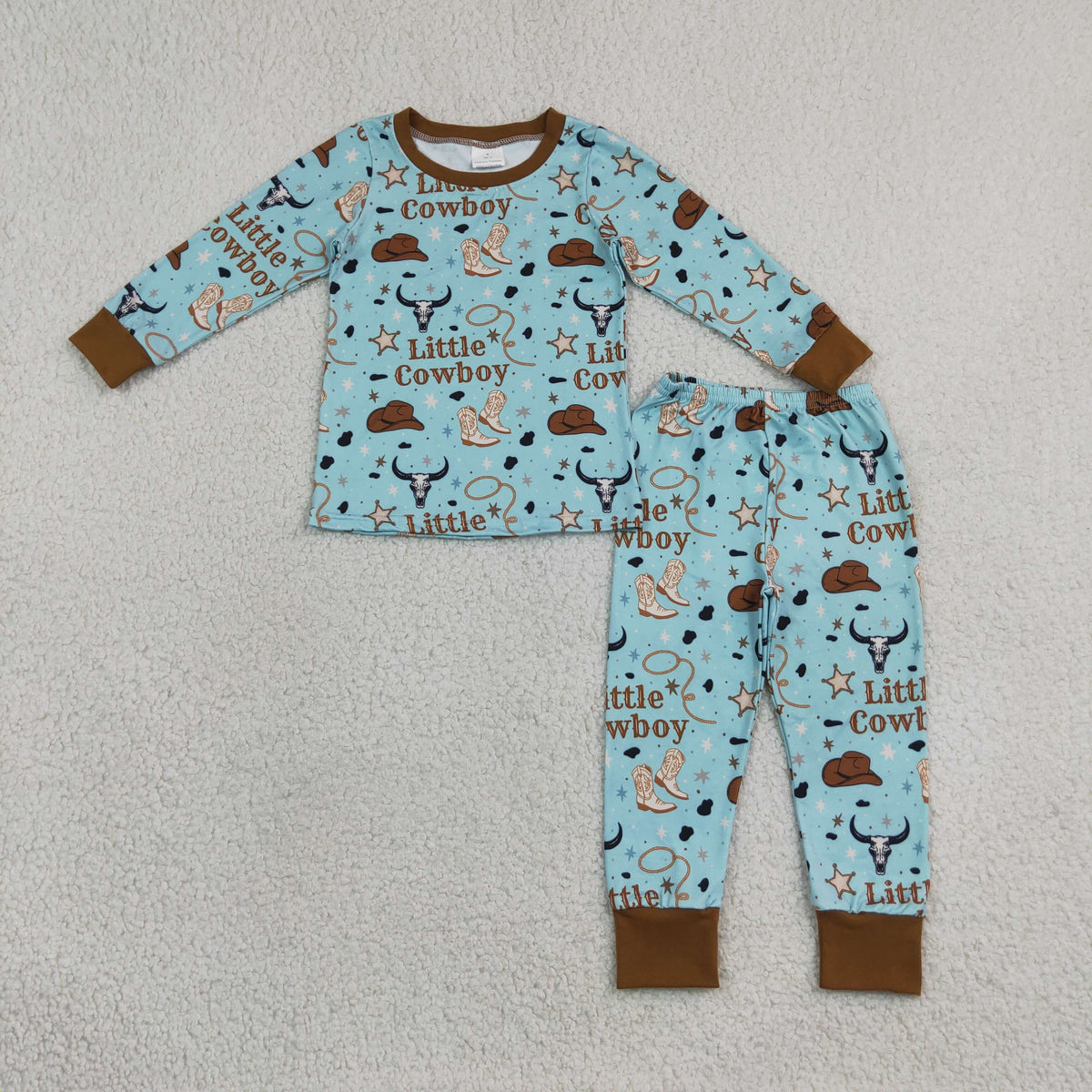 RTS NO MOQ Sibling milk silk Baby Boys Little Cowboys Boots Hats Top Pant Western Pajamas Set Zip Rompers