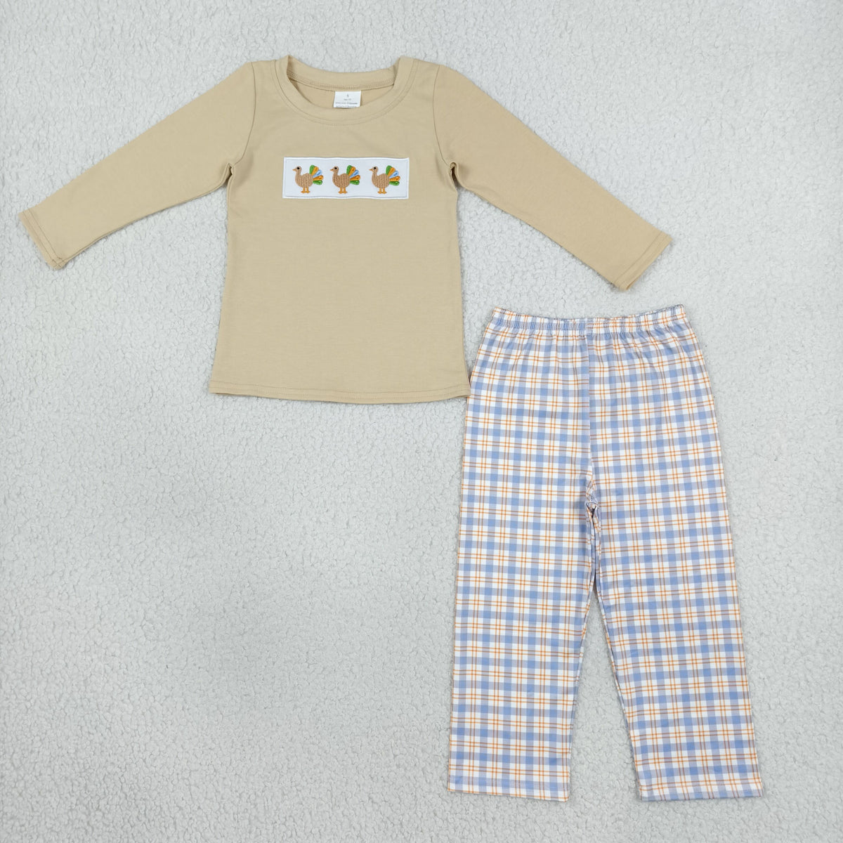 NEW RTS NO MOQ milk silk BLP1495 Embroidery Turkey Baby Boys Checked Pant Thanksgiving Clothes Sets