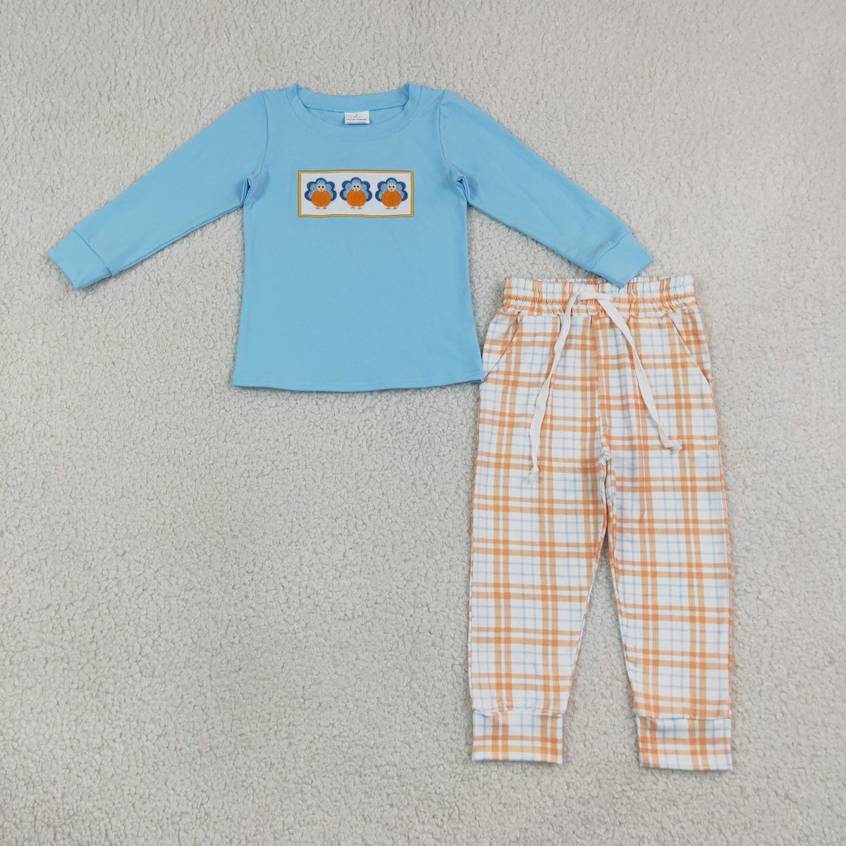 NEW RTS NO MOQ milk silk BLP1498 Embroidery Pumpkins Turkey Baby Boys Pockets Pant Thanksgivings Clothes Sets