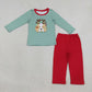 NEW RTS NO MOQ milk silk BLP1502 Embroidery Lights Dogs Baby Boys Green Stripe Top Pants Christmas Clothes Sets