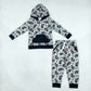 NEW RTS NO MOQ milk silk BLP1511 Baby Boys Flags Motors Pocket Hoodie Jogger Pants Clothes Set