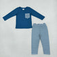 NEW RTS NO MOQ milk silk BLP1512 Baby Boys Navy Long Sleeve Pocket Top Stripe Legging Pants Clothes Set