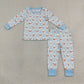 NEW RTS NO MOQ milk silk BLP1514 Baby Boys Long Sleeve Blue Checked Snowmen Top Pant Christmas Pajamas Set