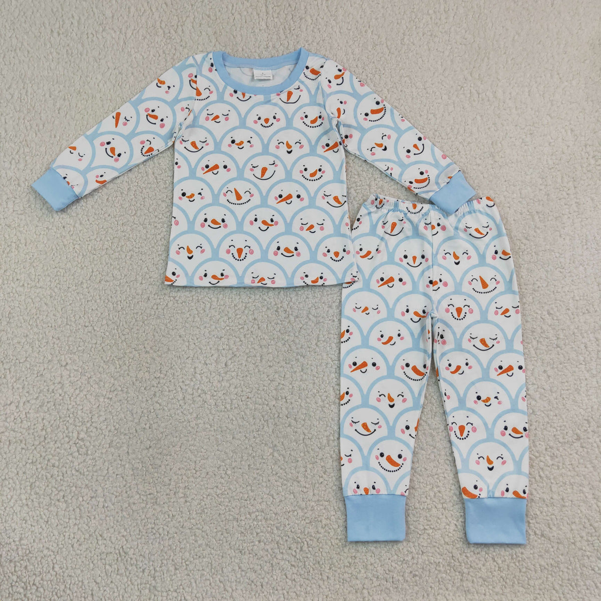 RTS NO MOQ Sibling milk silk Baby Boys Blue Checked Snowmen Christmas Rompers Set