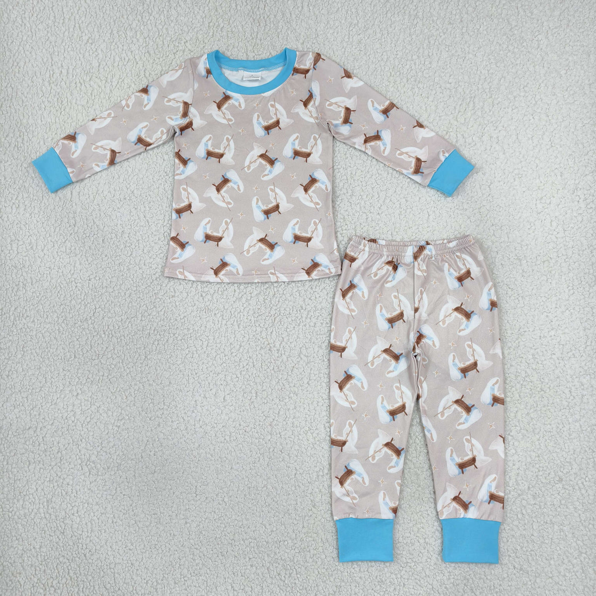 NEW RTS NO MOQ milk silk BLP1535 Baby Boys Long Sleeve Nativity Top Pant Pajamas Sets