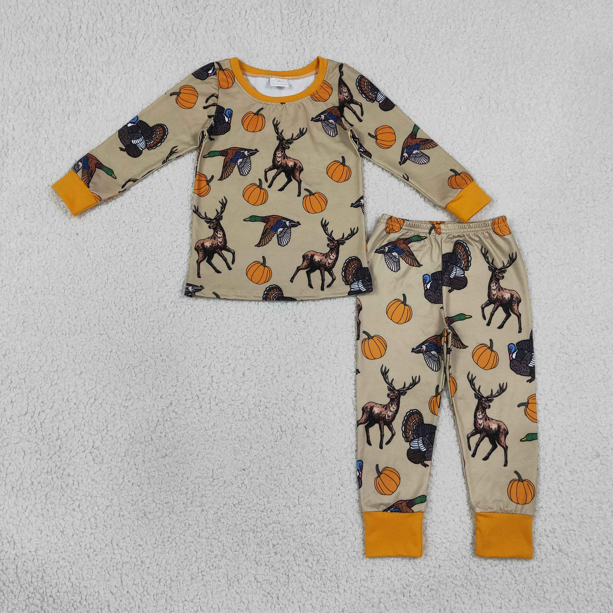 NEW RTS NO MOQ milk silk BLP1556 Baby Boys Pumpkins Ducks Turkey Top Pant Thanksgivings Pajamas Set