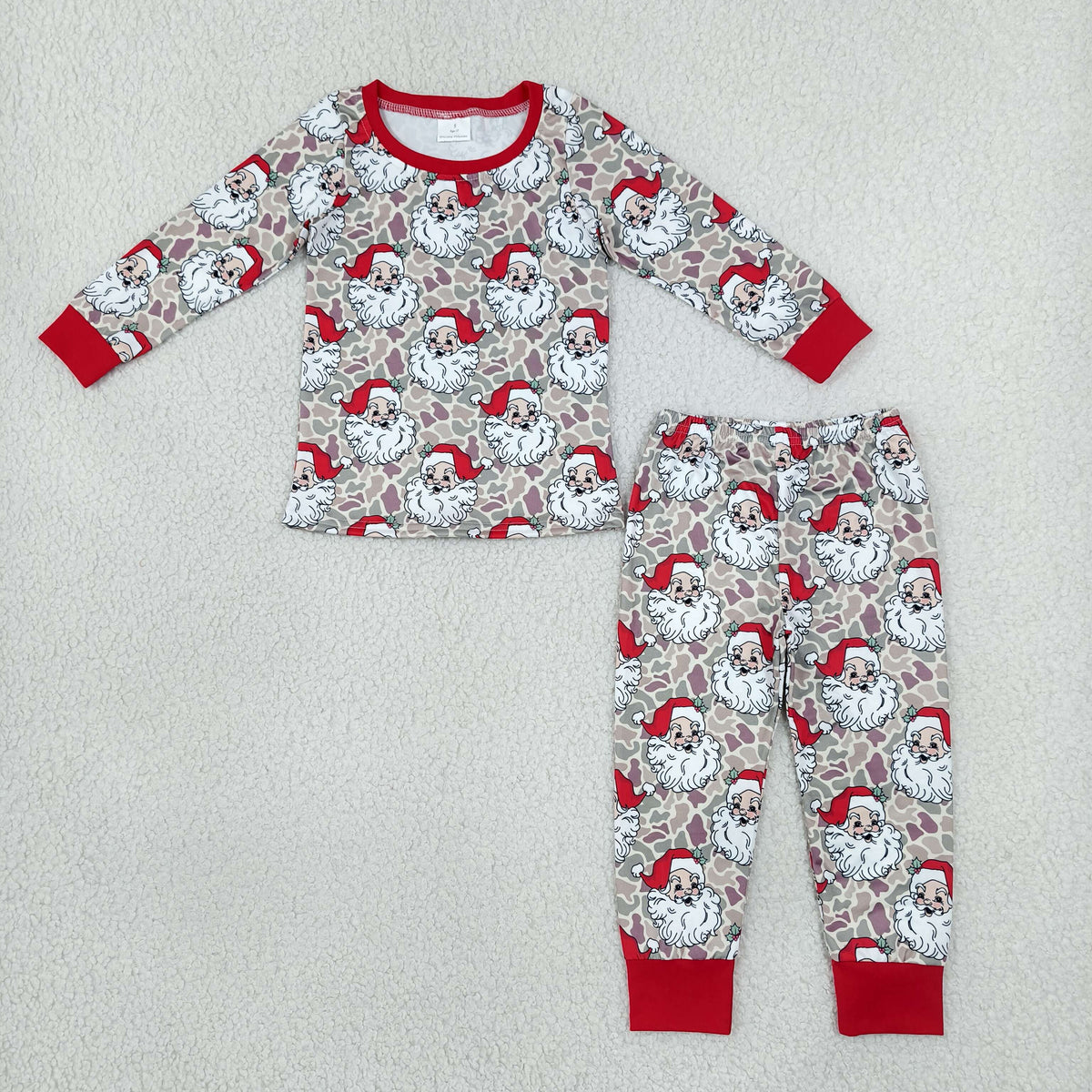 NEW RTS NO MOQ milk silk BLP1613 Baby Boys Khaki Camo Santa Top Pant Christmas Pajamas Set