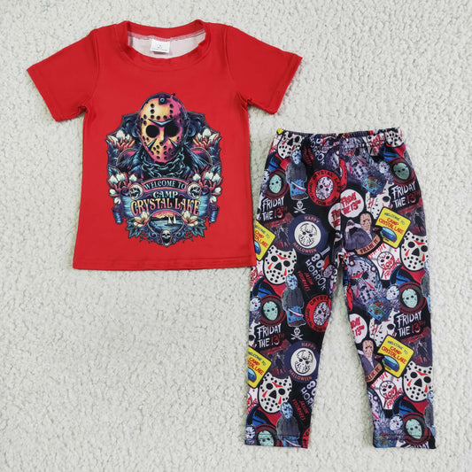 BSPO0012 Boys Crystal Lake band red short-sleeved trousers suit