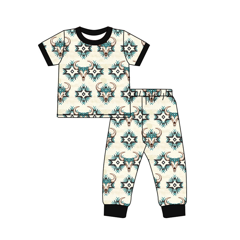 5.21BSPO0574 Cartoon Bull Head Short Sleeve Pants Suit