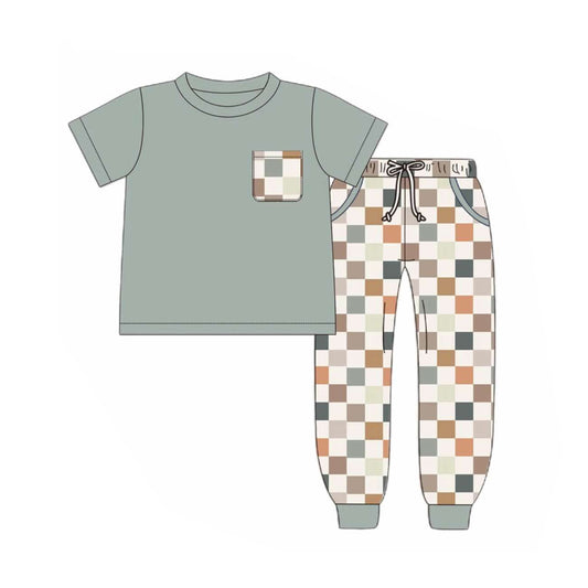 5.27BSPO0576 Plaid Boys Short Sleeve Suit