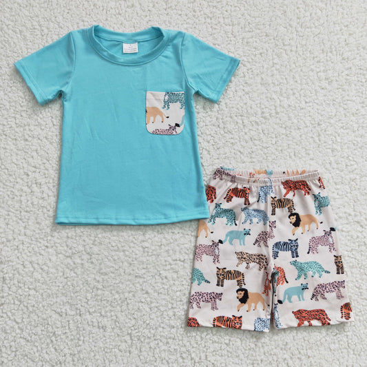 Cartoon Animal Short Sleeve Shorts Set