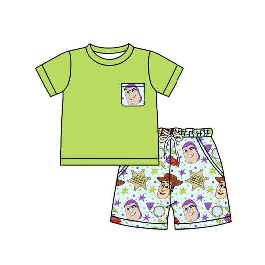 3.1BSSO1370 Green cartoon short-sleeved suit