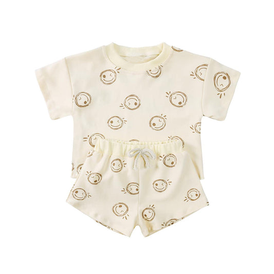 3.8BSSO1423 Smiley face short-sleeved suit