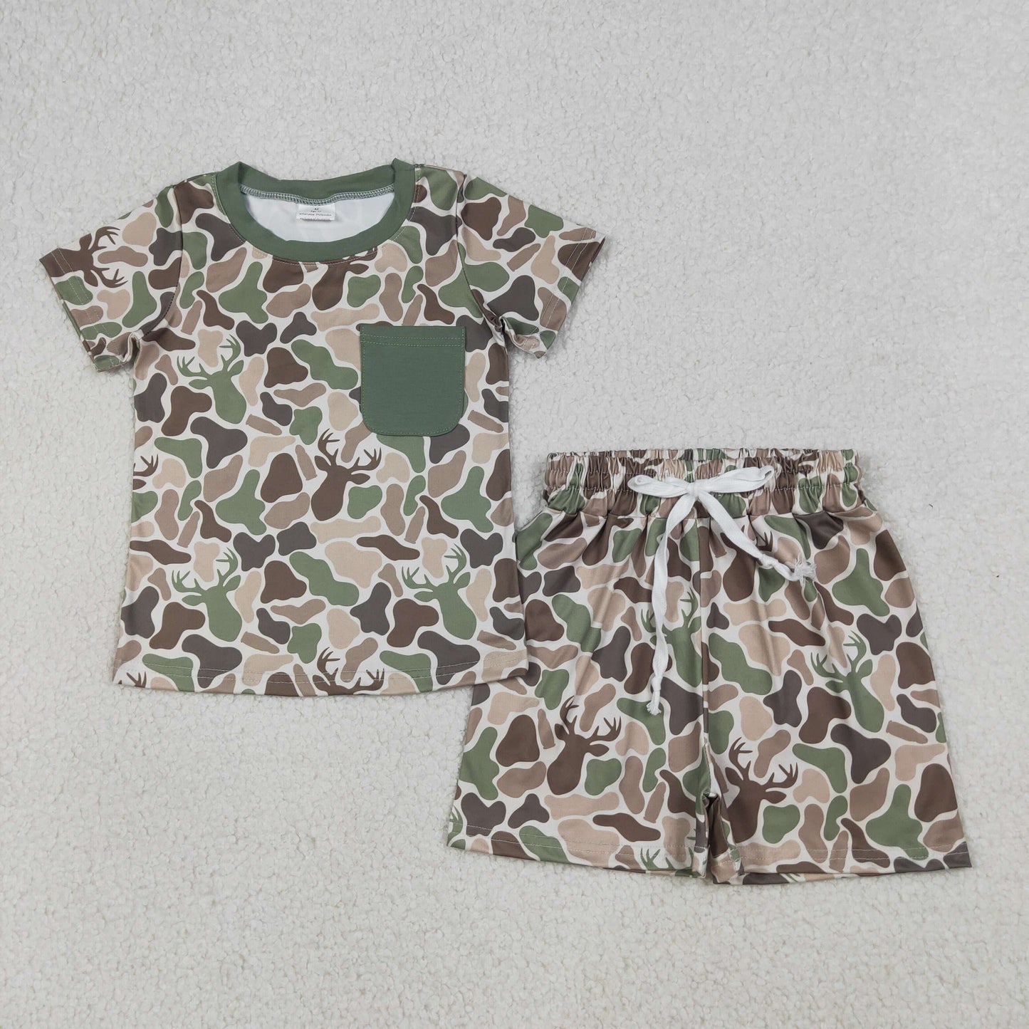 4.1 BSSO1792 Baby Boys Southern Green Deer Camo Pocket Top Shorts Hunting Clothes Sets