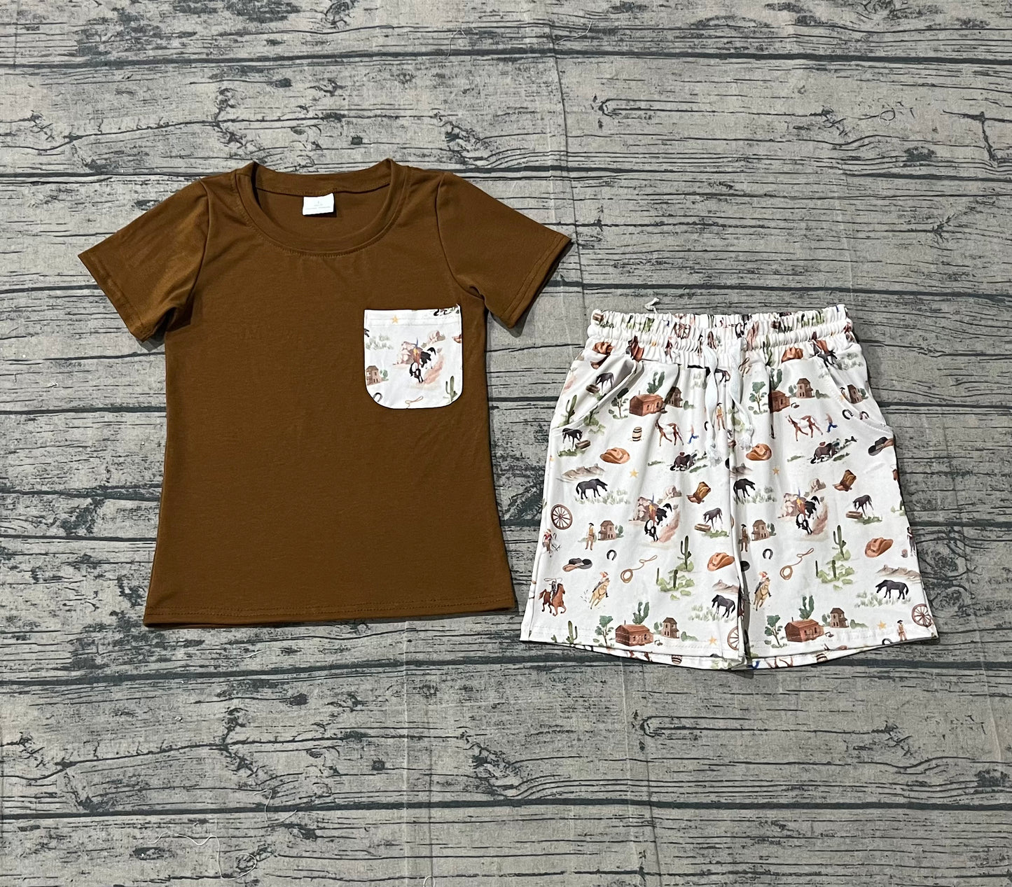 BSSO1825Sibling Baby Boys Short Sleeve Shirts Top Pockets Shorts Clothes Sets