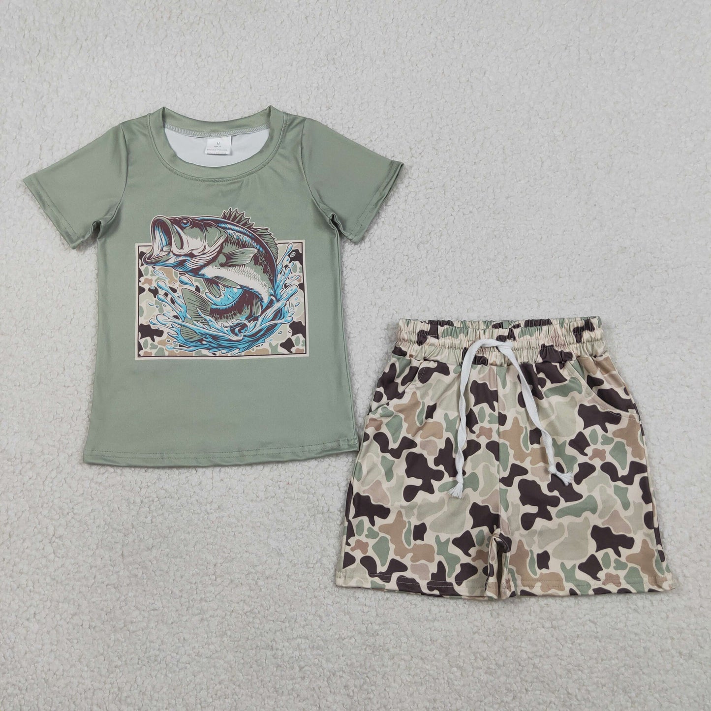 3.30 BSSO1835 Baby Boys Green Camo Fishing Top Pockets Shorts Hunting Clothes Sets