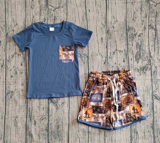 BSSO1846Sibling Baby Boys Short Sleeve Shirts Top Pockets Shorts Clothes Sets