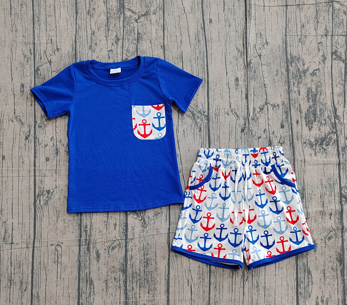 BSSO1874Baby Boys Hot Blue Shirt Top Boats Fishing Pocket Shorts Clothes Sets