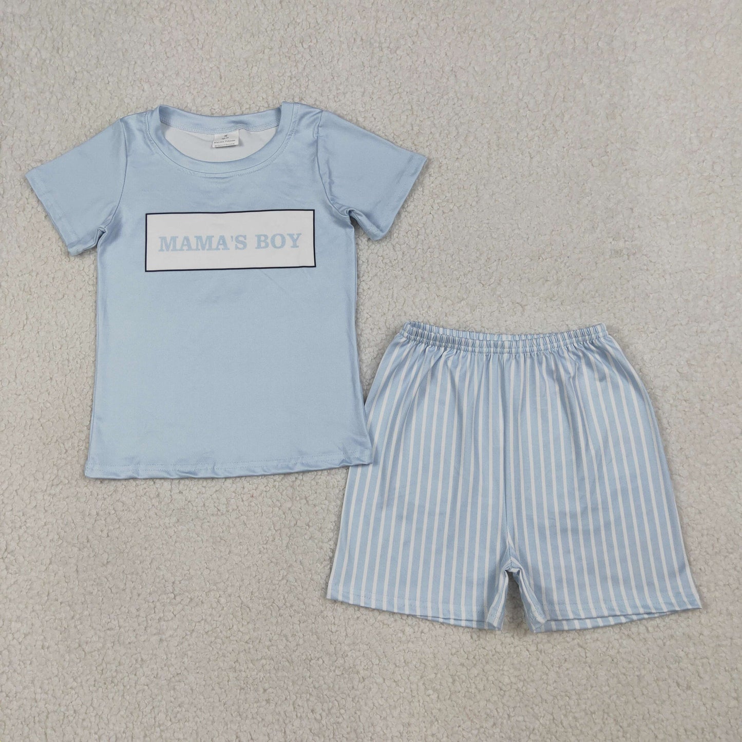 3.31 BSSO1876 Baby Mama's Boy Light Blue Shirt Top Stripe Shorts Clothes Set