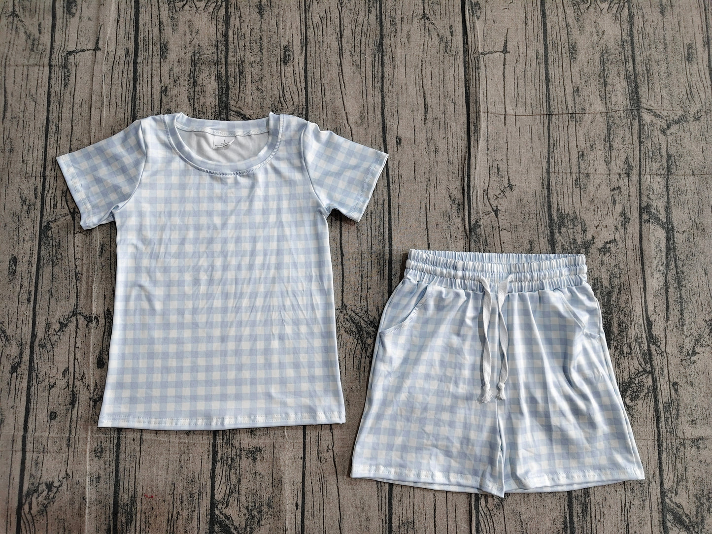 BSSO1896Baby Boys Light Blue Checked Top Pockets Shorts Clothes Sets