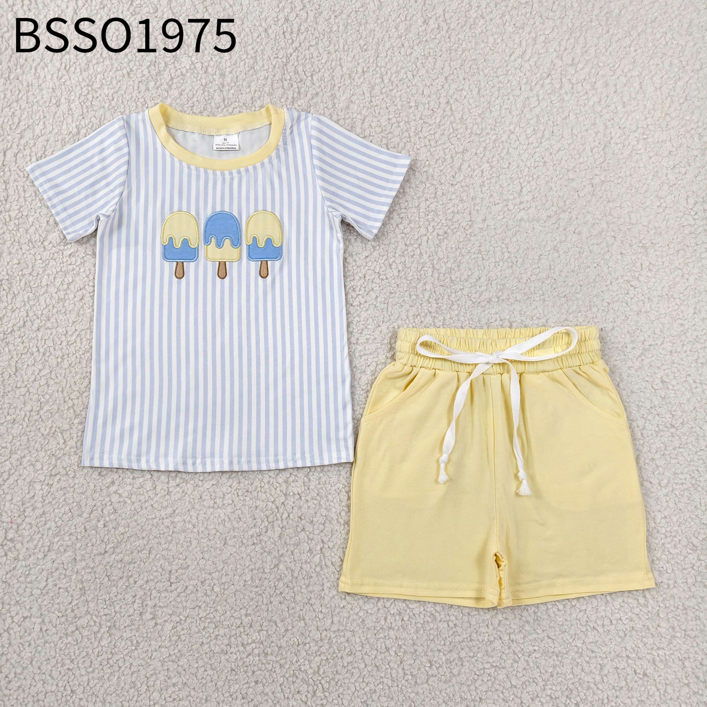 Embroidery Popsicle Baby Boys Blue Stripe Top Pockets Short Clothes Sets