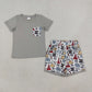 NEW RTS NO MOQ milk silk BSSO2005 Baby Boys Short Sleeve Shirt Top Tools Boxes Pockets Short Clothes Set